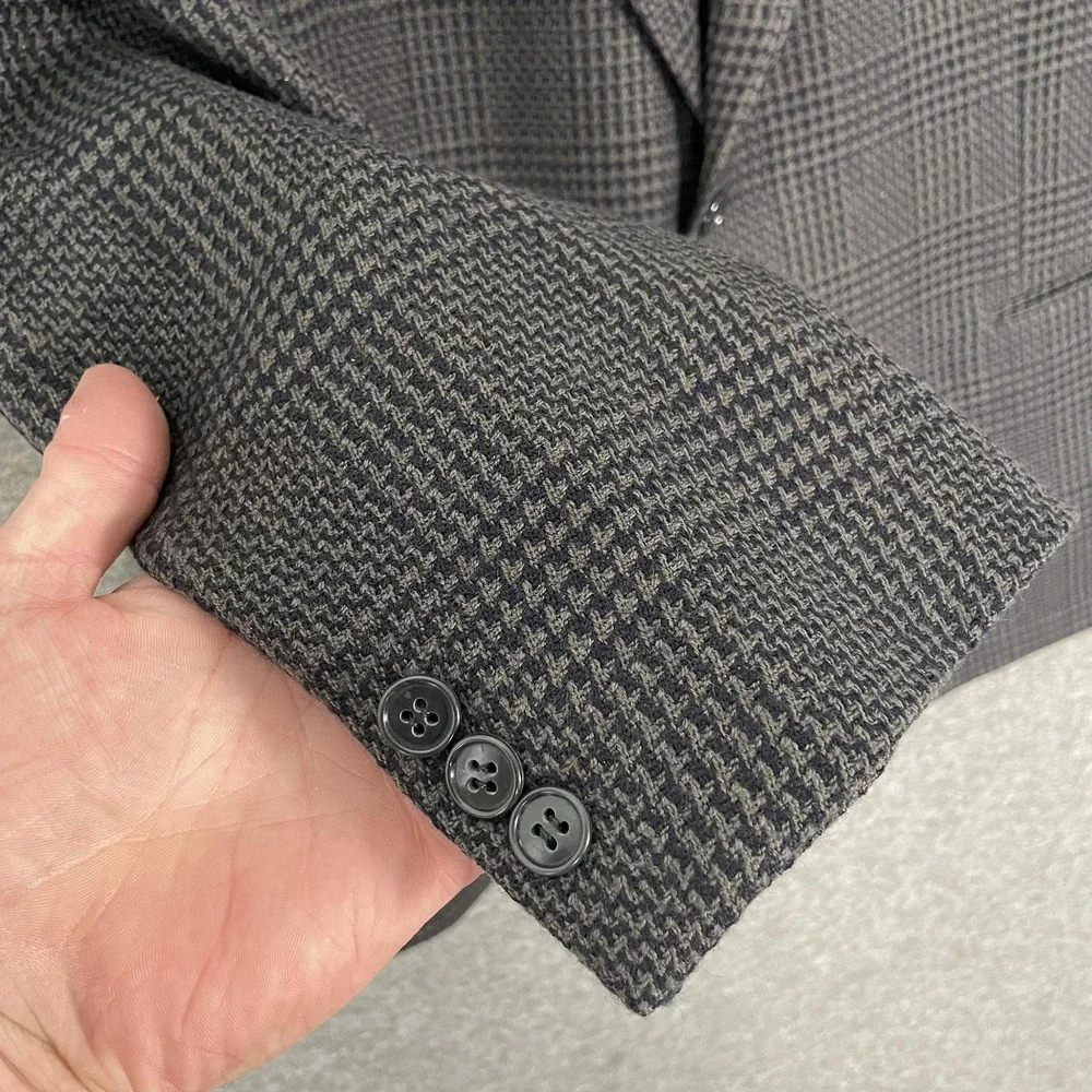 Giorgio Armani Blazer Mens 44 Gray Glen Plaid Wool Sport Coat Jacket Made Italy